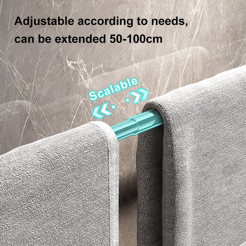 Suction Cup Wall Towel Rack, No Driling, Single Rod Retractable Towel Rack, Self-Adhesive Storage Rack, Kitchen Bathroom