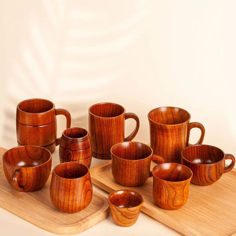 Handcrafted Jujube Wood Mug – Natural Wooden Coffee Cup with Ergonomic Handle