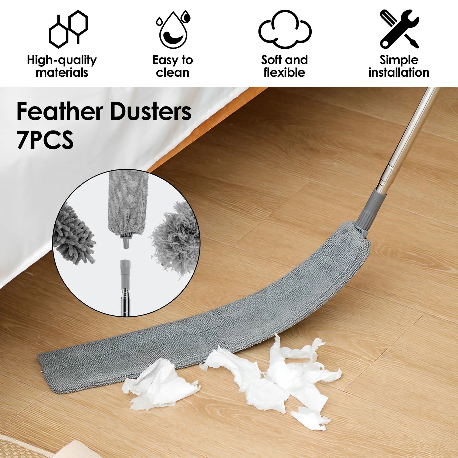 Extendable Microfiber Duster Kit - telescopic duster with extension pole up to 100