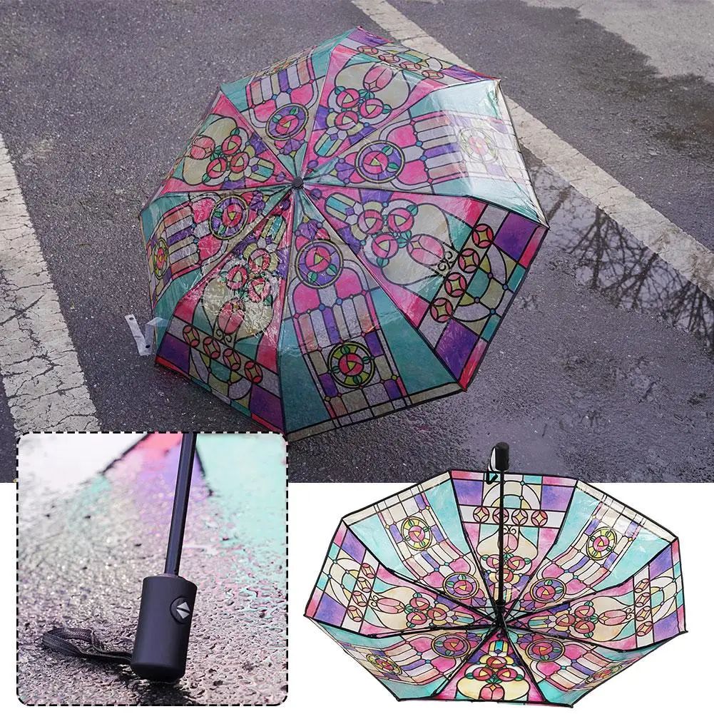 Colorful Glass Pattern Automatic Umbrella