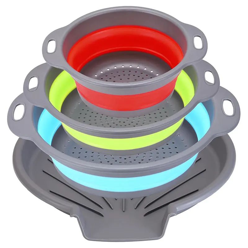 Foldable Collapsible Colander Set with Self-Draining Base – Space-Saving Vegetable & Fruit Washing Baskets (3/4 PCS)