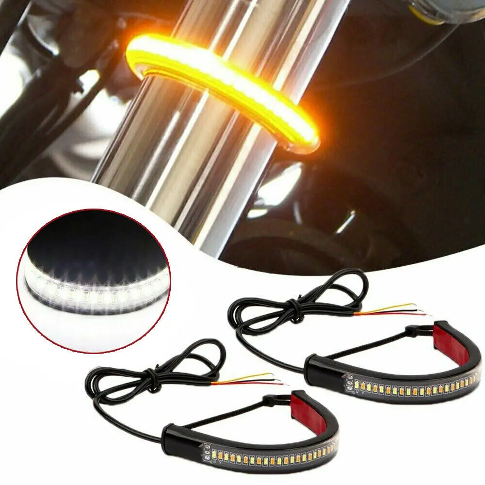 LED Motorcycle Turn Signal Light & DRL Amber White Fork Strip Lamp
