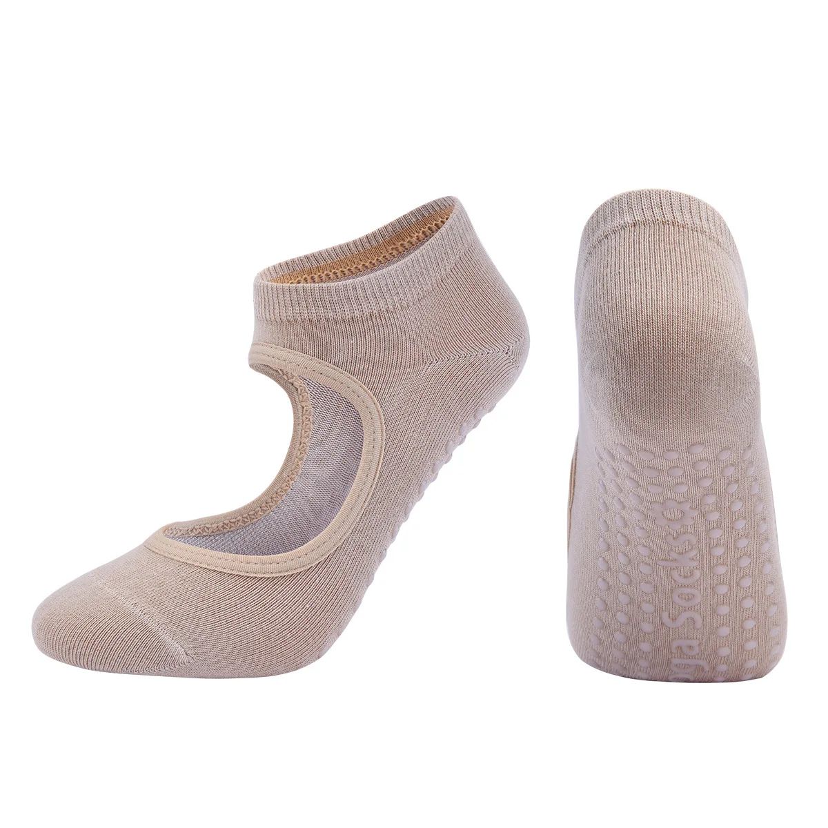 Womens Silicone Anti-Slip Backless Yoga Socks US 5-10.5– Non-Slip Pilates & Ballet Fitness Grip Socks