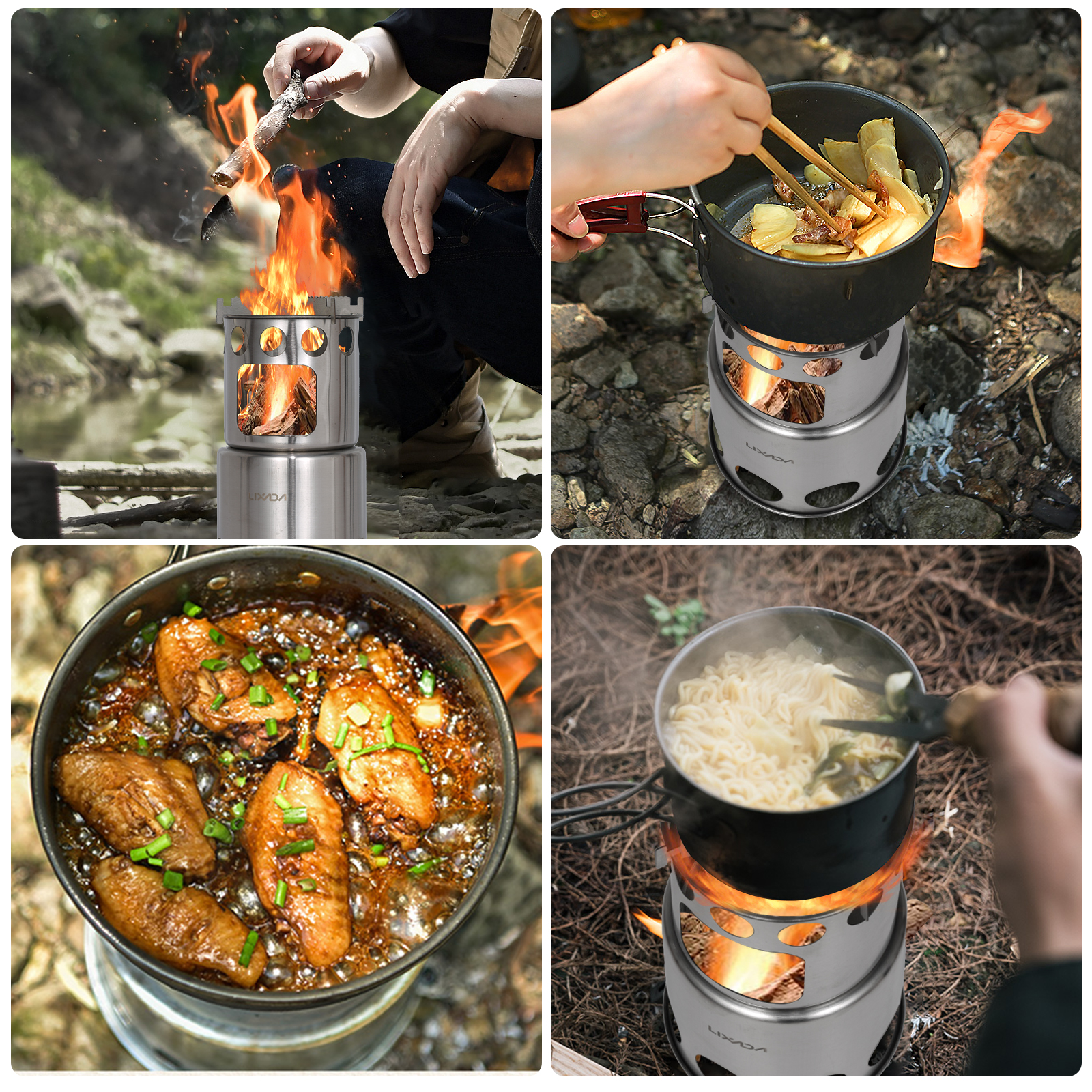 Camping Wood Burning Stove Stainless Steel Backpacking Stove for Outdoor Cooking