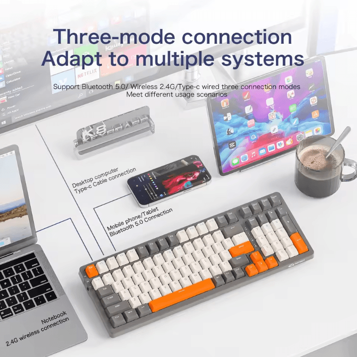 K8 Wireless Mechanical Keyboard with Tri Mode Connection Full Key Hot Swap and Lighting Effects