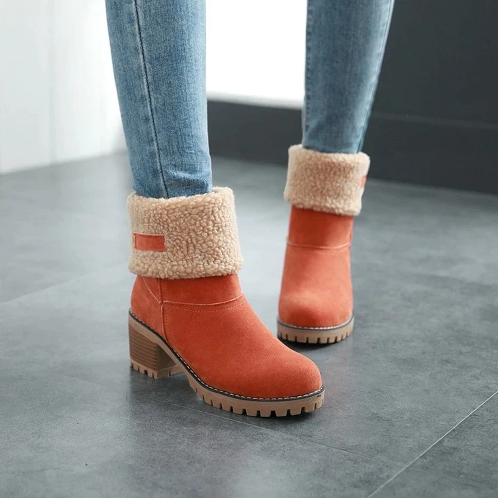 Fur Lining Snow Boots Block Heel