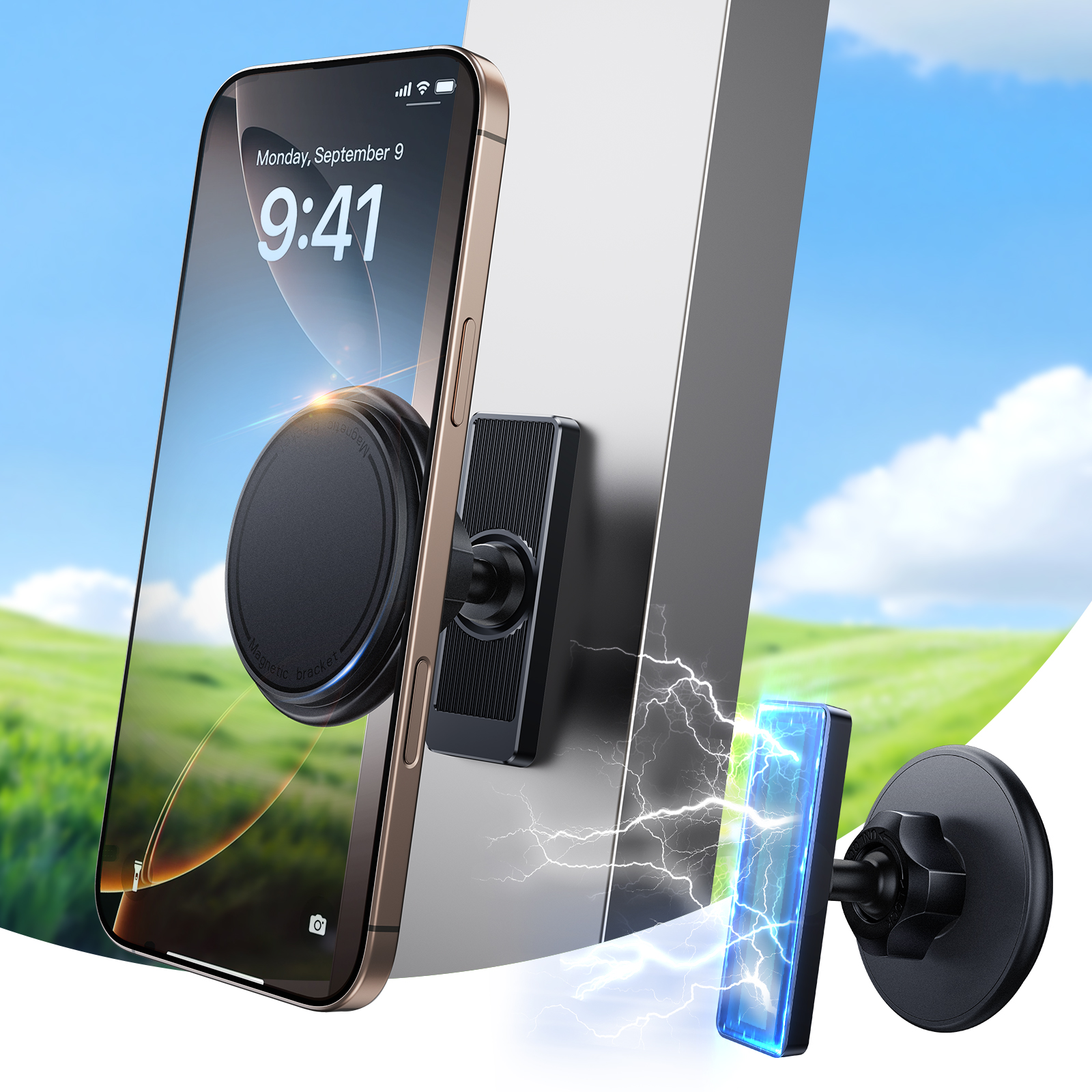 Magnetic Phone Holder Stand for Boat, Gym, Fridge, Portable Golf Cart Phone Holder, Universal for iPhone, 360° Rotatable