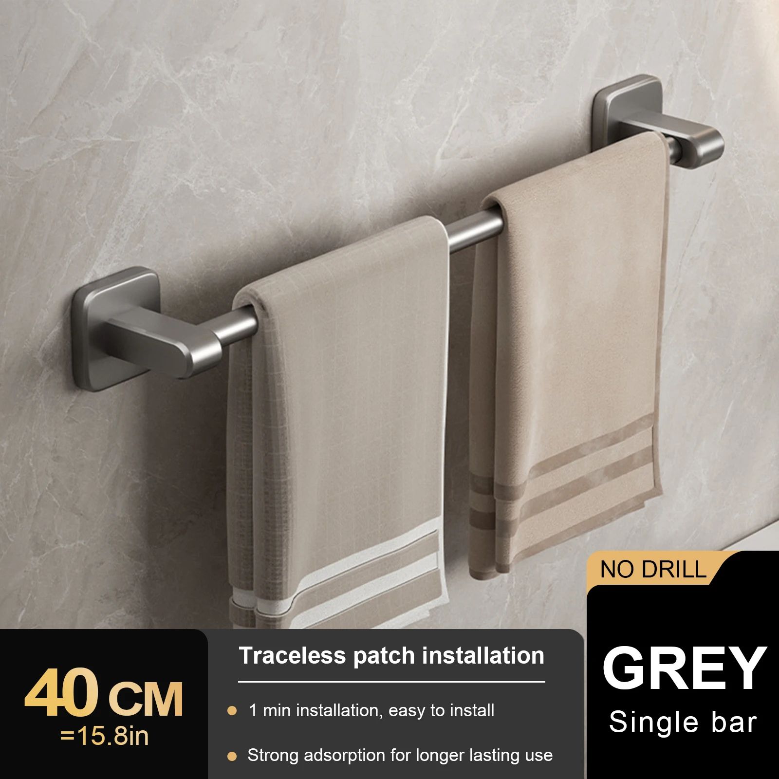 Wall Mount Double Towel Rack – No Drill ABS 2-Tier Bathroom Towel Bar