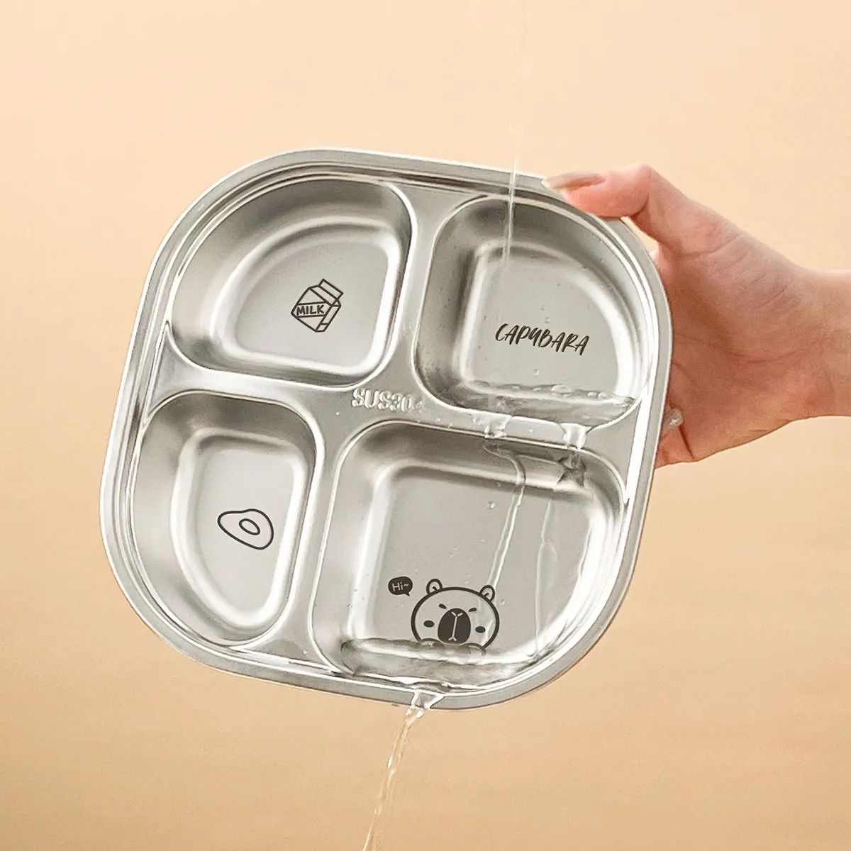 Capybara Stainless Steel Divided Plate 3 Compartment Kids Dinner Plate