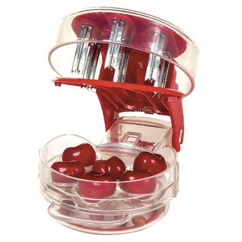 6-Hole Cherry Pitter with Container – Quick Cherry Corer & Seed Remover Kitchen Tool