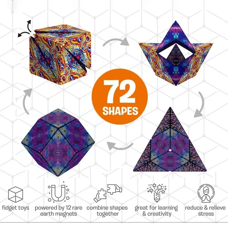 Shasibo Magnetic Cubes, Magic Infinite Cosmic Cube, Changeable Magnet Fidget Cubes, AntiStress Flip Cubic Puzzle Toy