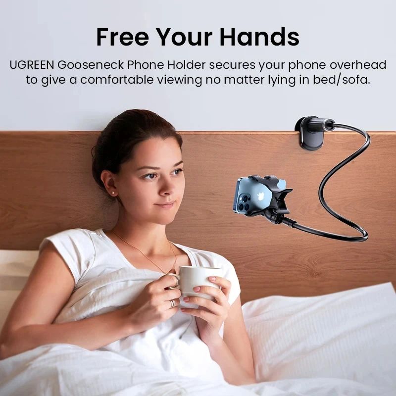 Universal Adjustable Phone Stand with Rotating Clip - Bedside & Desk Hands-Free Holder