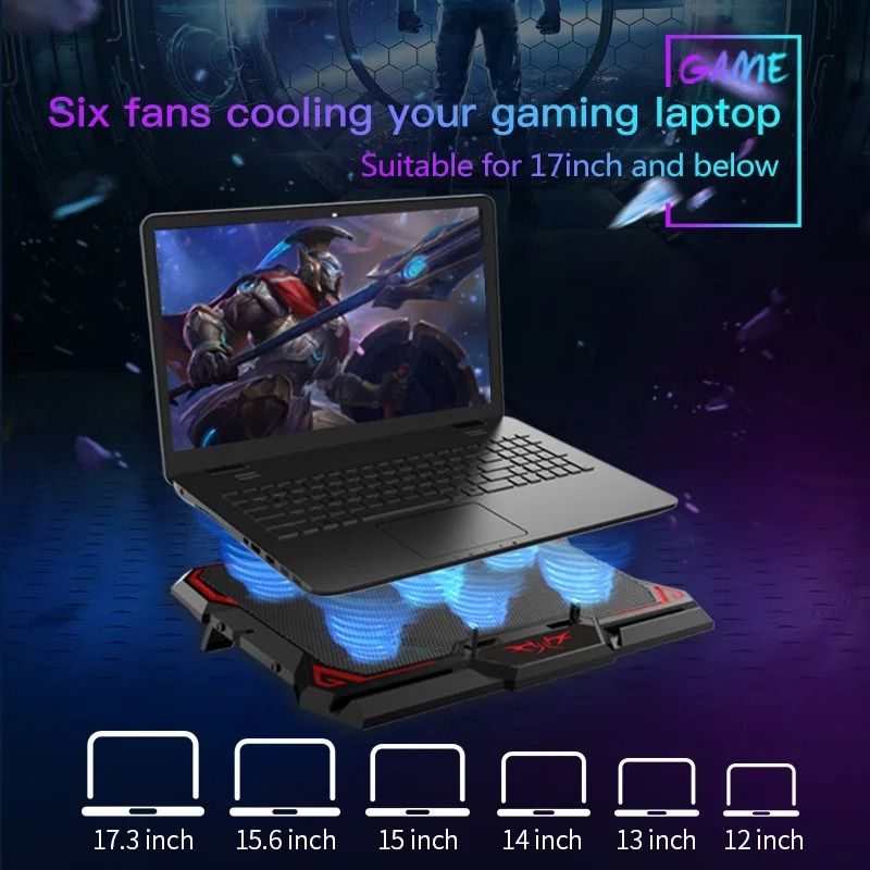 COOLCOLD Gaming Laptop Cooling Pad Six Fan Laptop Cooler Stand with LED Display