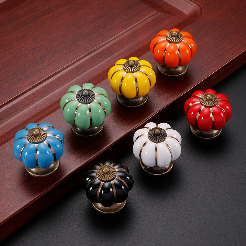 Vintage Pumpkin Ceramic Cabinet Knobs for Drawers, Dressers and Kitchen Cupboards