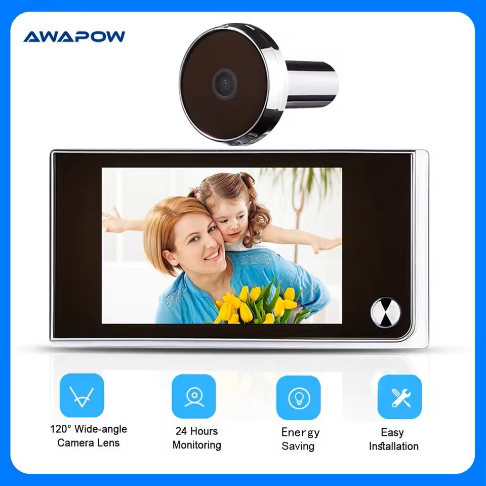 3.5-Inch Digital Door Viewer with 120° Wide-Angle Lens and HD Display – Battery-Powered Peephole Camera