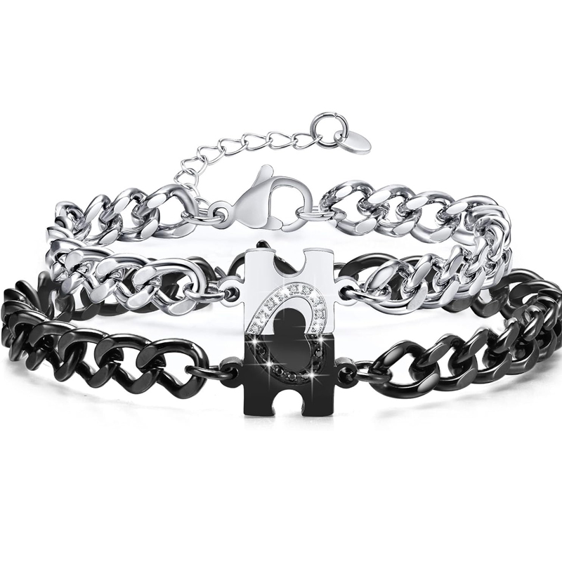 Long Distance Relationship Gifts Matching Bracelets for Couples Puzzle Heart Stainless Steel His Hers Bracelets for Wome
