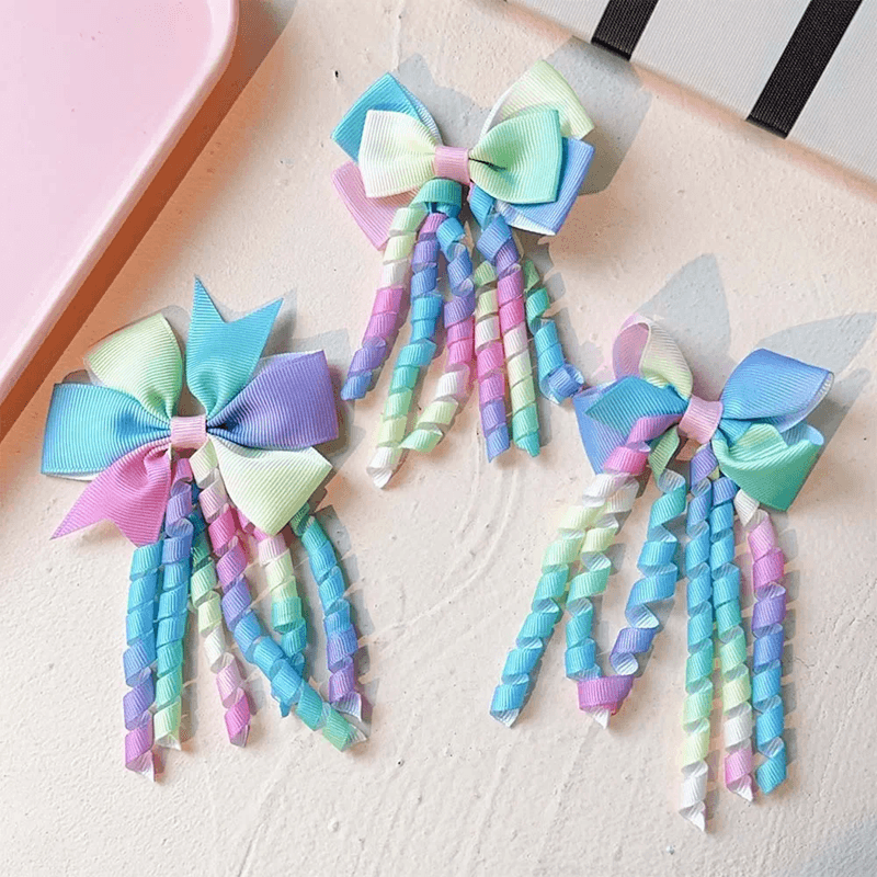 Colorful Bow Tassel Hair Clip Set for Kids