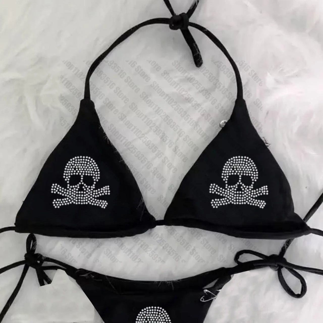 Y2K Rhinestone Skull Bikini Set