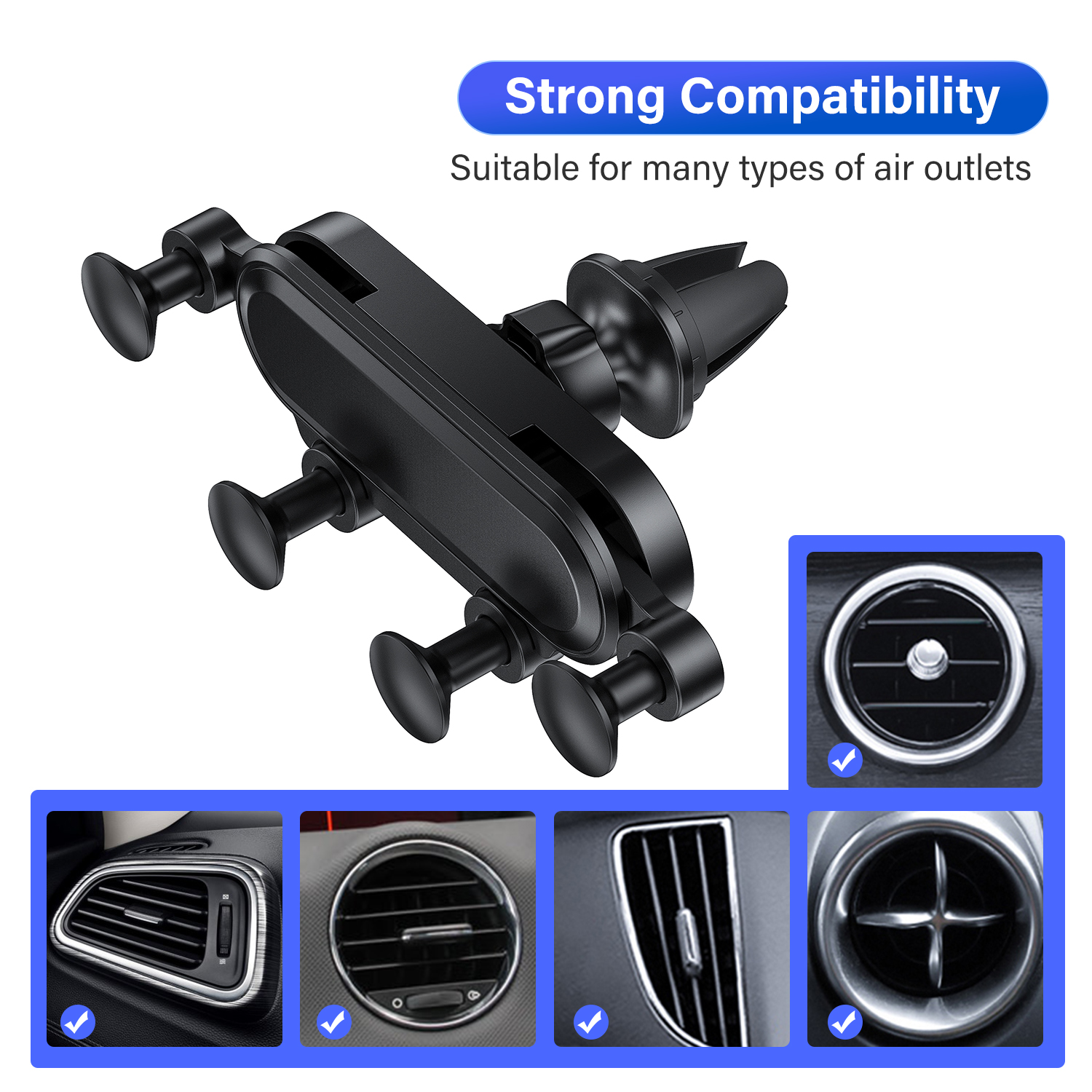 Gravity Car Phone Holder Air Vent Mount with Auto Clamp and Rotation