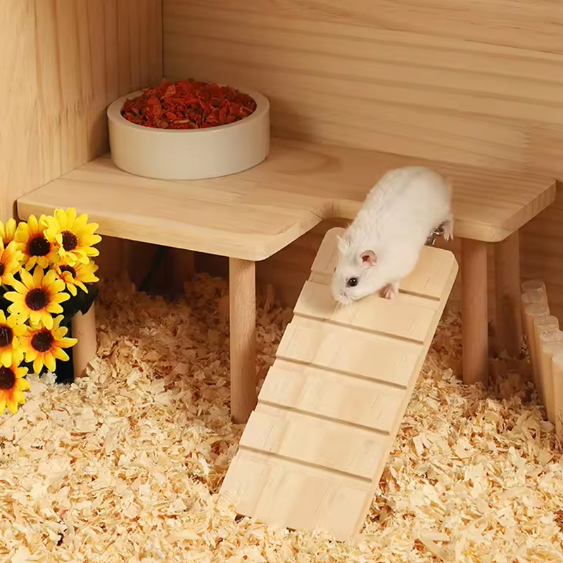 Hamster Wooden Ladder Platform Jumping Board Playground, Small Pet Stairs Toy, Hamster Climbing Toy for Mice Cage