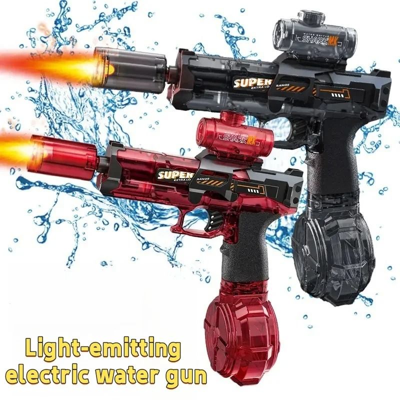 Electric Water Gun with Flame Light Effect High-Pressure Continuous Spray Outdoor Toy