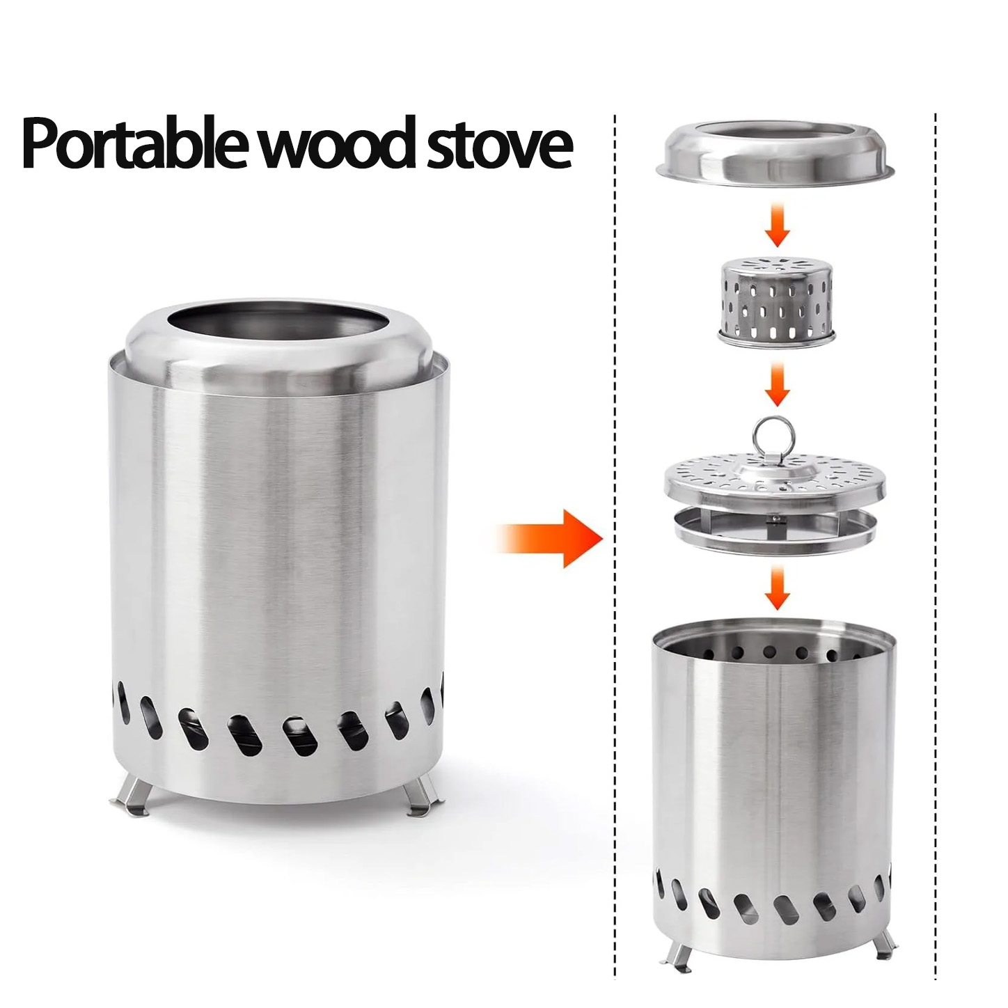 Outdoor Stainless Steel Portable Wood Stove Smokeless Camping Cooking Stove