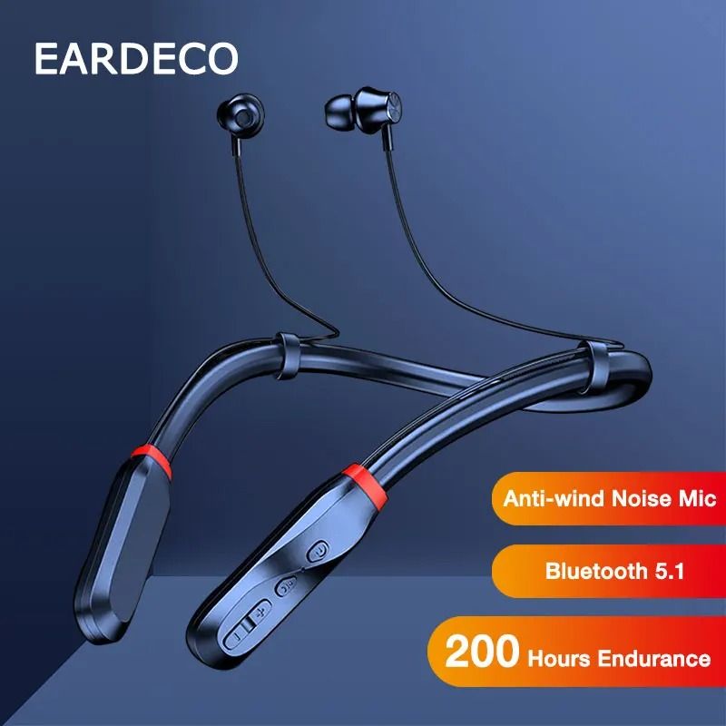 Eardeco 200 Hour Bluetooth Neckband Headphones with Bass and Mic