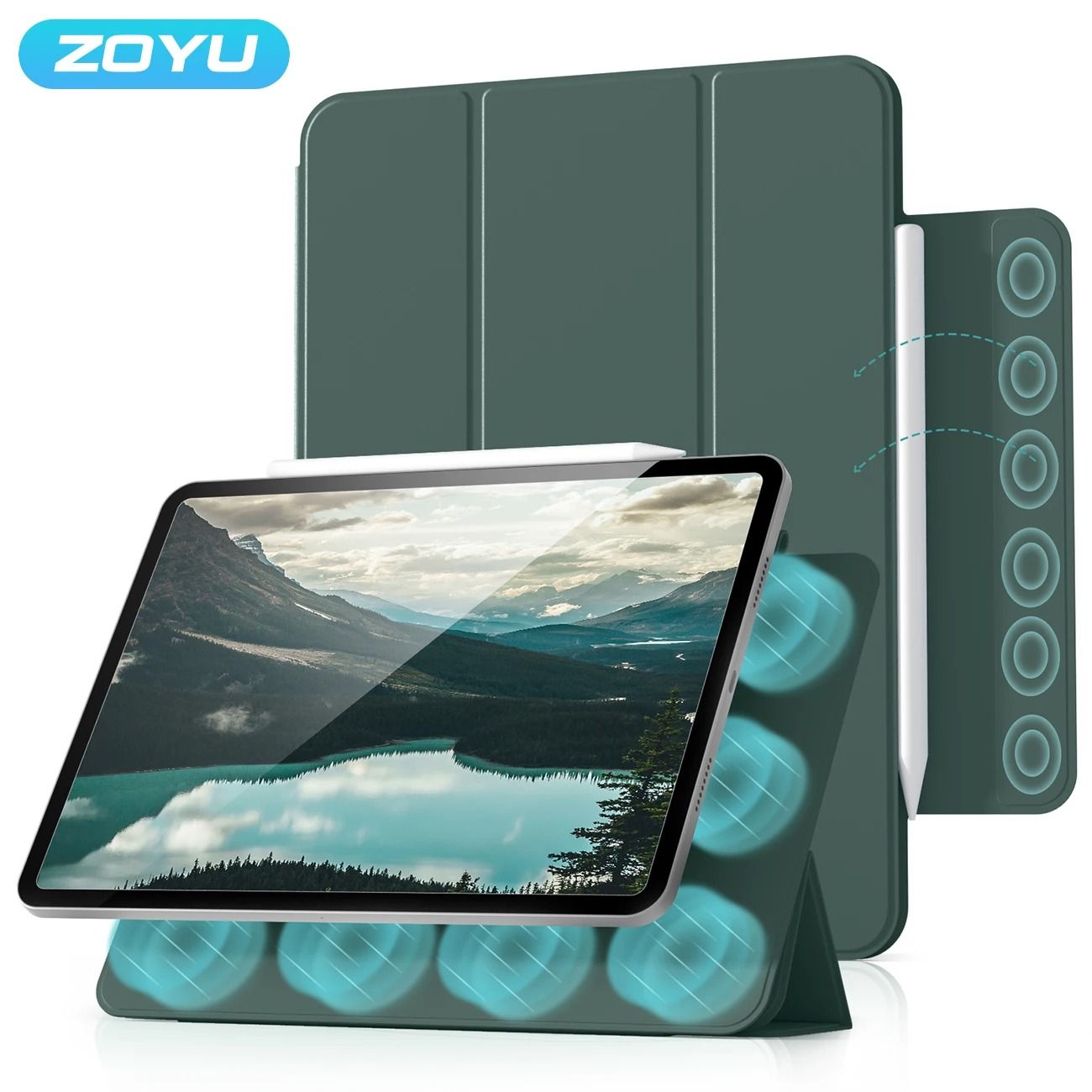 Magnetic Detachable iPad Case with Cover for iPad Pro Air and Mini