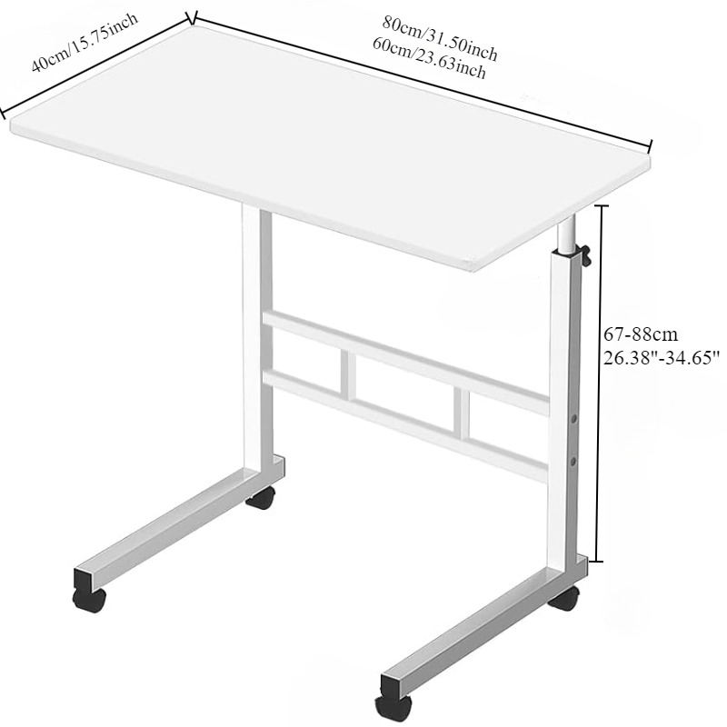 Oversized Bedside Desk with Universal Wheels, Adjustable Height Portable Laptop Desk for Dormitory Study