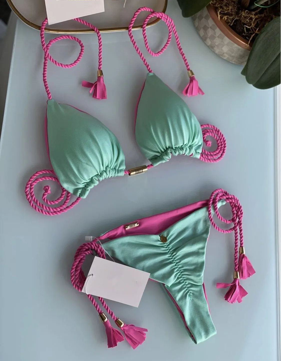 New Women Bikini, Backless Rope Triangle Swimsuit, Multicolor Stylish Beachwear