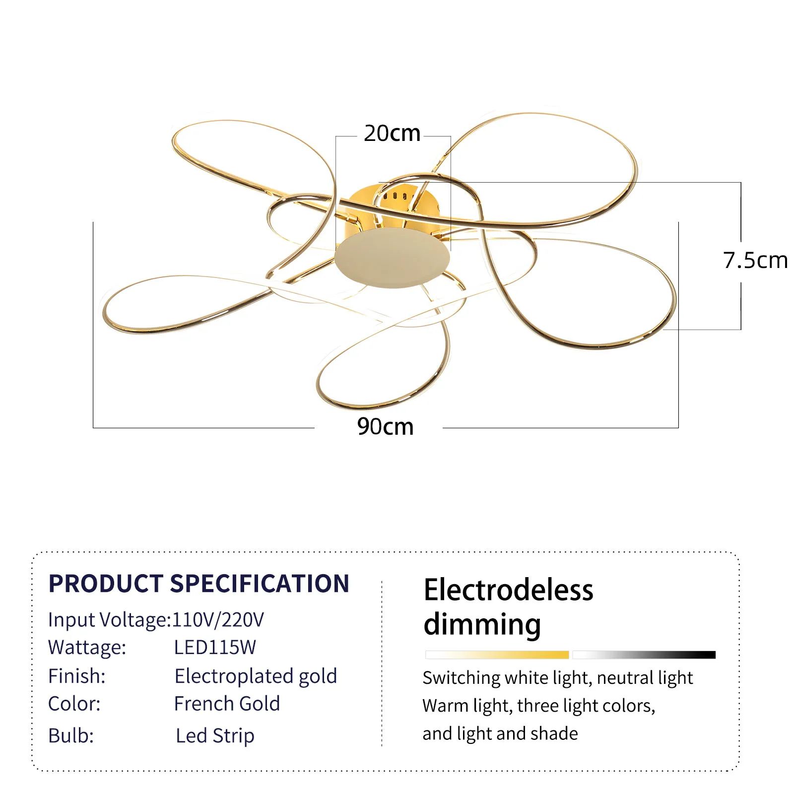 Modern Gold LED Chandelier Ceiling Light Fixture