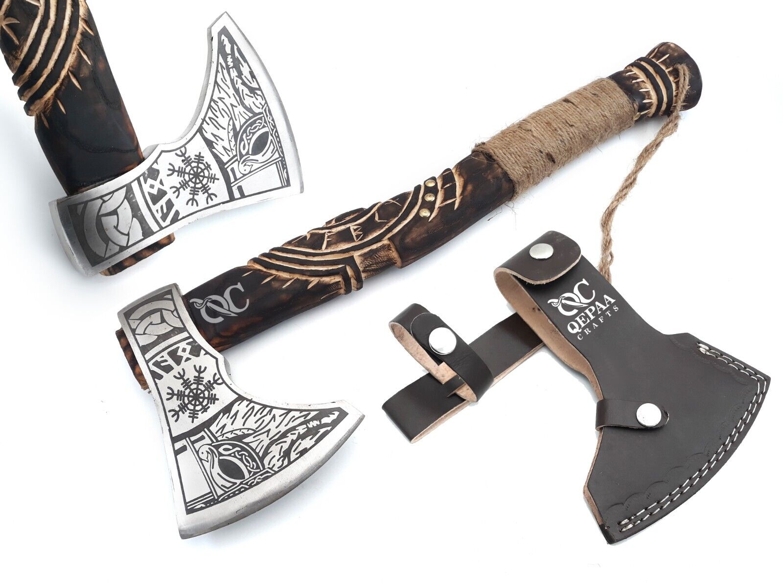 Hand-Forged Custom Viking Bearded Axe | 20 Inch High Carbon Steel Camping & Wood Cutting Axe | Solid Wood Handle