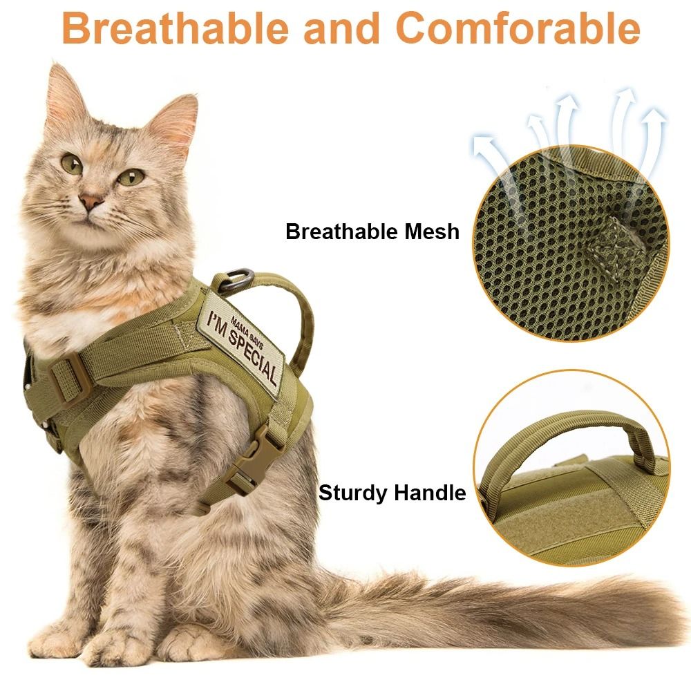 Nylon Tactical Cat Harness Vest With Handle and Stickers