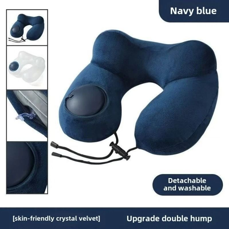 U Shaped Inflatable Travel Pillow with Press to Inflate Design