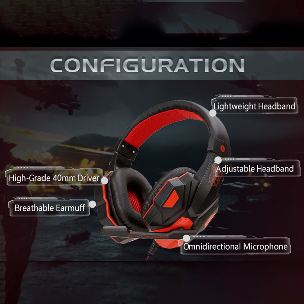 Wired Gaming Headset, Smartphone, Adjustable, Noise Cancelling Microphone
