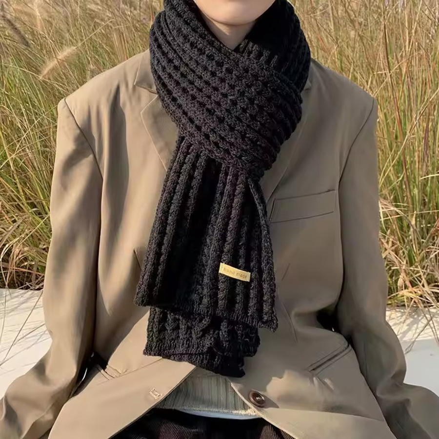Cashmere thick chunky knit scarf for winter warmth, long and warm, suitable for travel and office use, unisex design