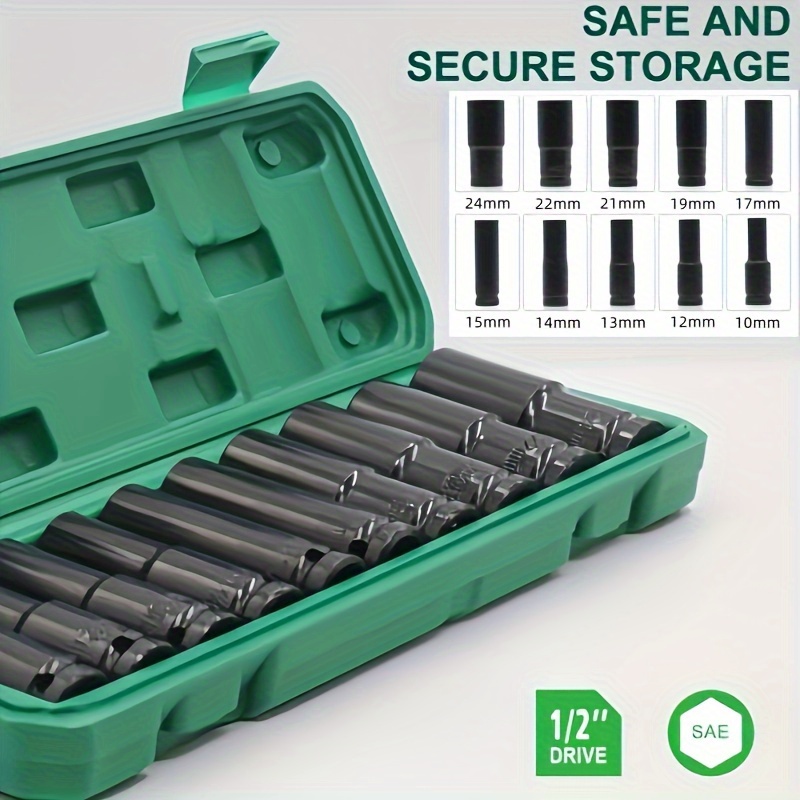 Universal Socket Drive, Deep Socket Set, Drive Metric Impact Socket Set for Pneumatic Tools