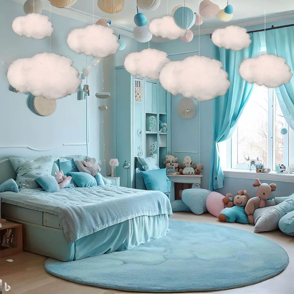 3D Artificial Cloud Ceiling Decor Set – 9pcs Soft Simulation Cotton Clouds for Bedroom, Party & Wedding Styling