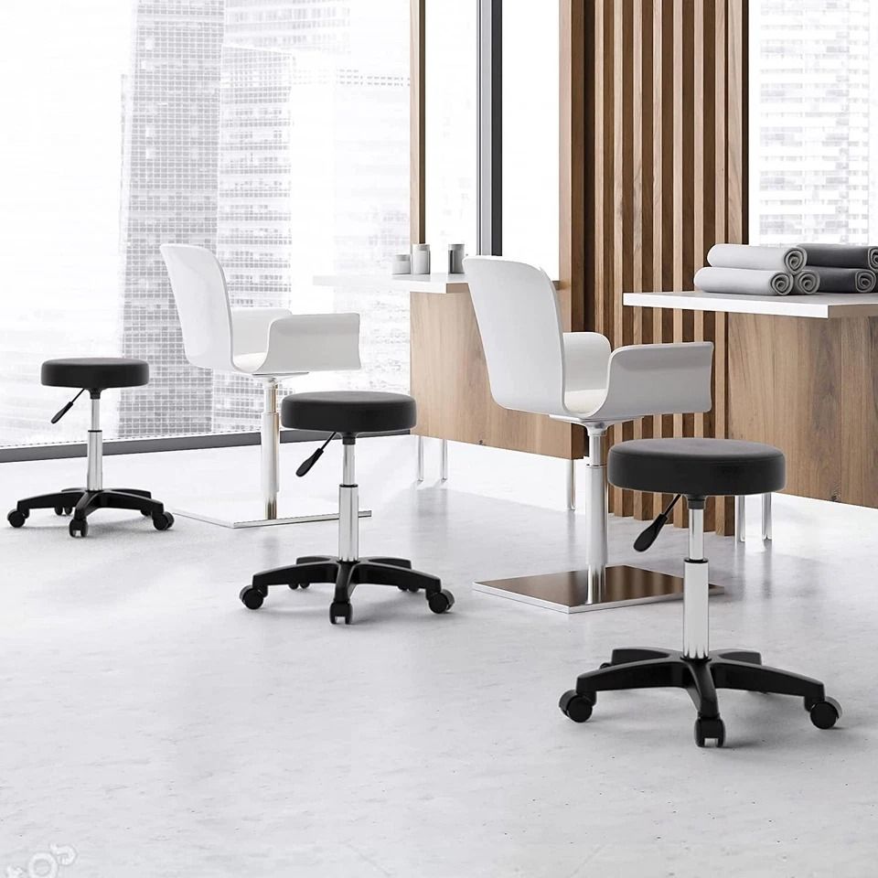 Adjustable Round Rolling Stool, Salon Swivel PU Leather Stool, Height Adjustable with Wheels, Smooth Casters