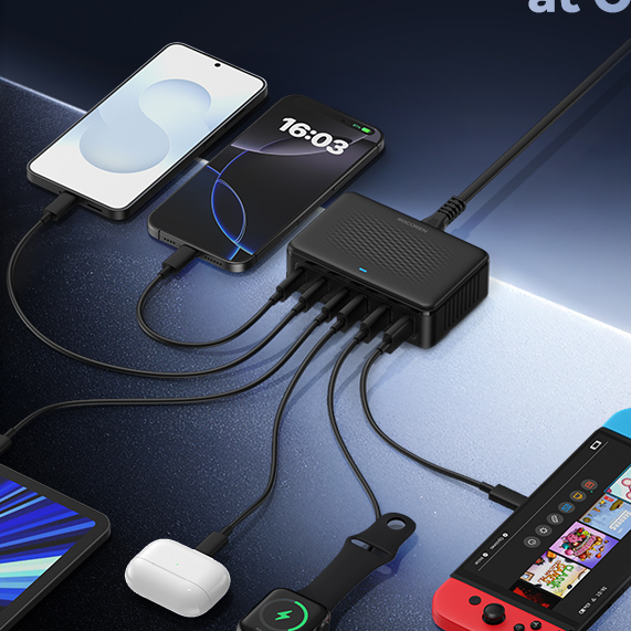 Fast Charging Type C Charger, Charger GaN Charger Ports Desktop, Portable Power Station for iPhone Xiaomi