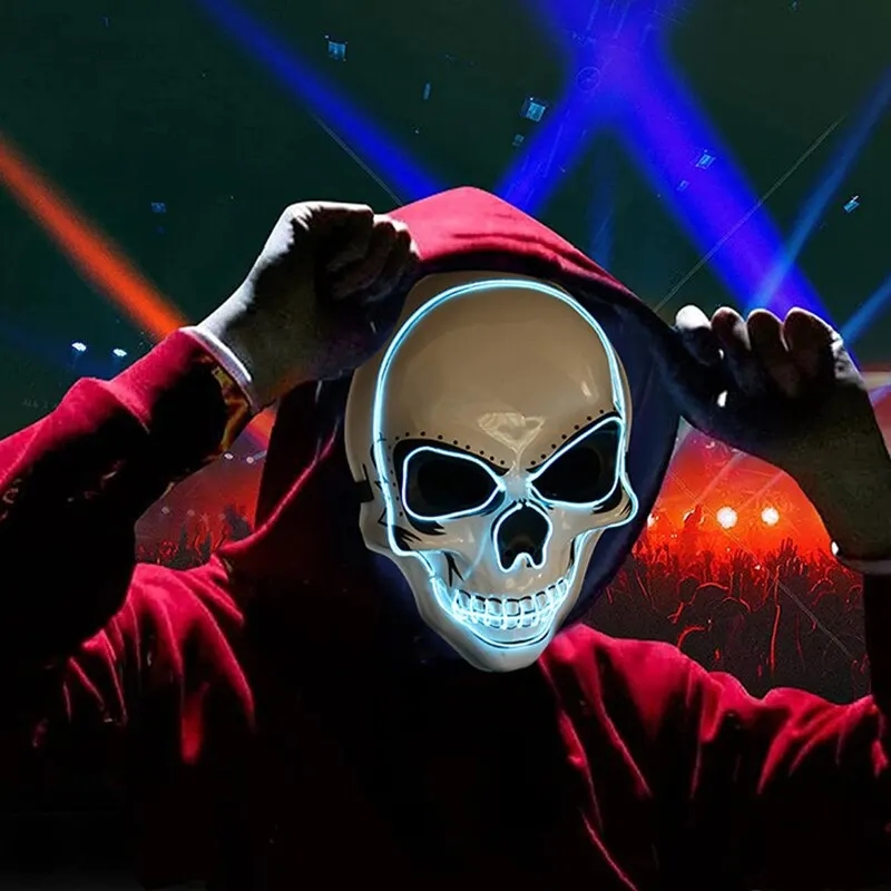 Halloween Adult Purification Mask, LED Glowing Skull, Cold Light Mask, Terror Mask, Role Playing, Masquerade Ball