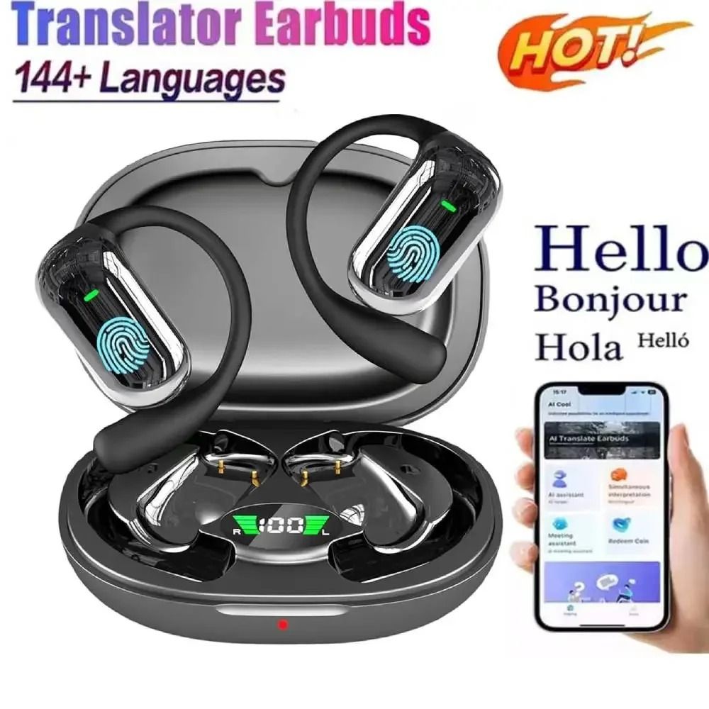 AI Translation Earbuds with Bluetooth 5.3, Open Ear Design, and ENC Noise Cancellation