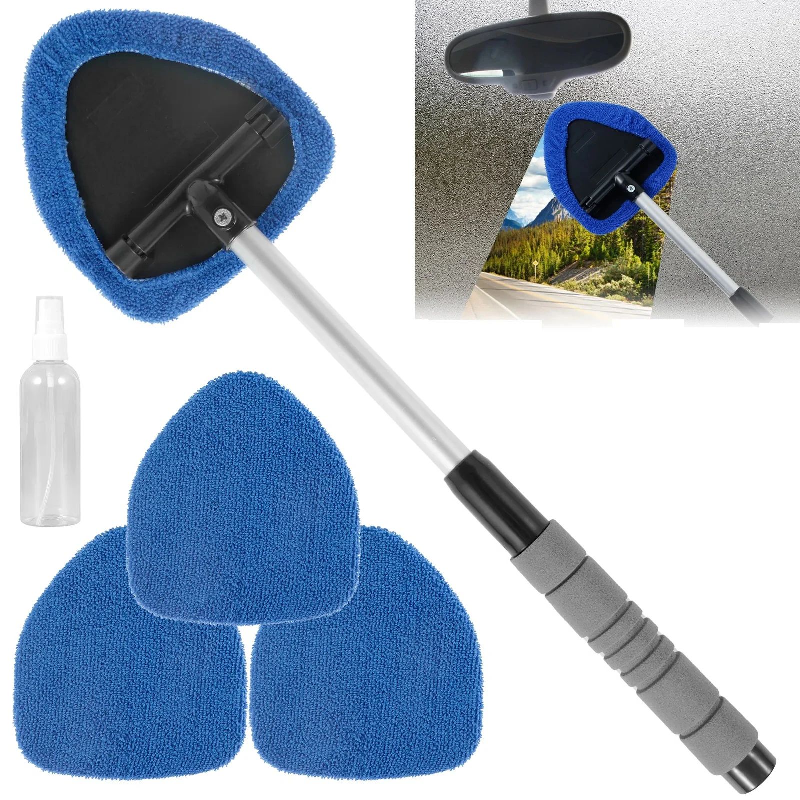 Premium Extendable Car Windshield Cleaner & Microfiber Window Cleaning Tool Kit – Washable Pads for Interior & Exterior