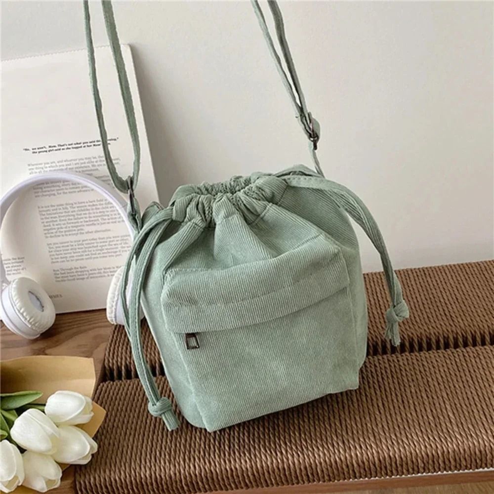 Womens Casual Drawstring Bucket Shoulder Bag