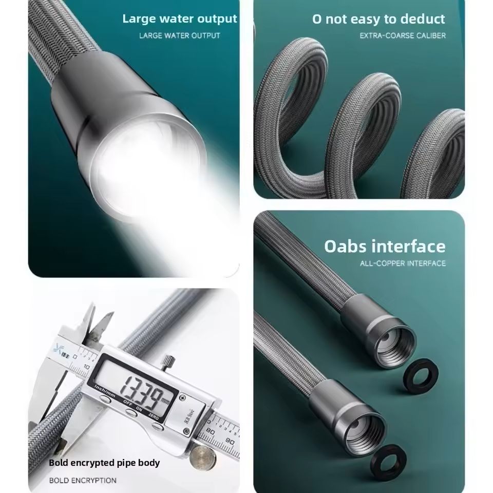 Universal Nylon Shower Hose 1.5 m / 2 m (Black / Silver) Flexible Bathtub & Handheld Shower Extension