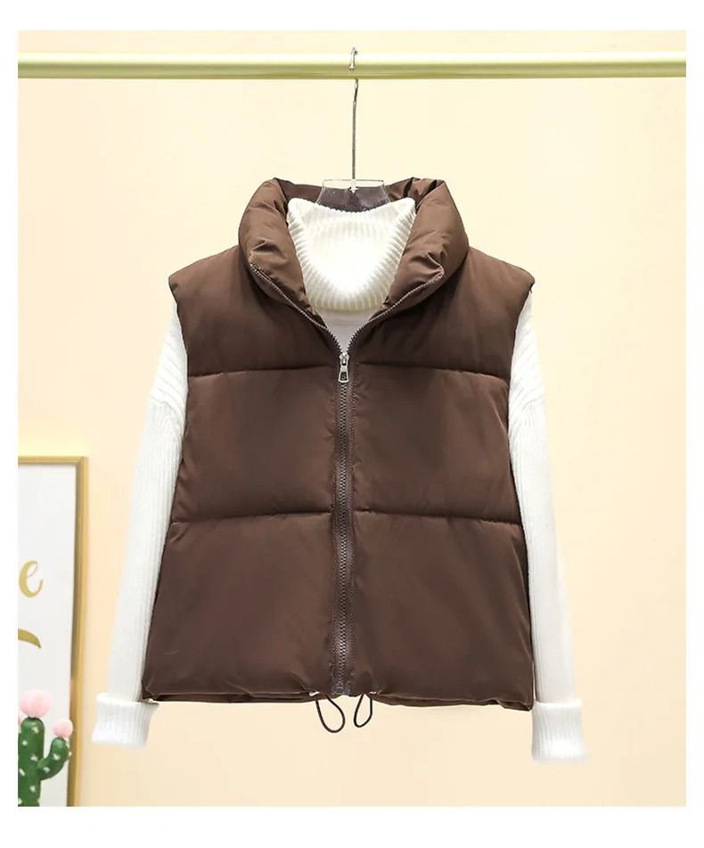 Womens Quilted Cropped Puffer Vest Warm Sleeveless Down Jacket