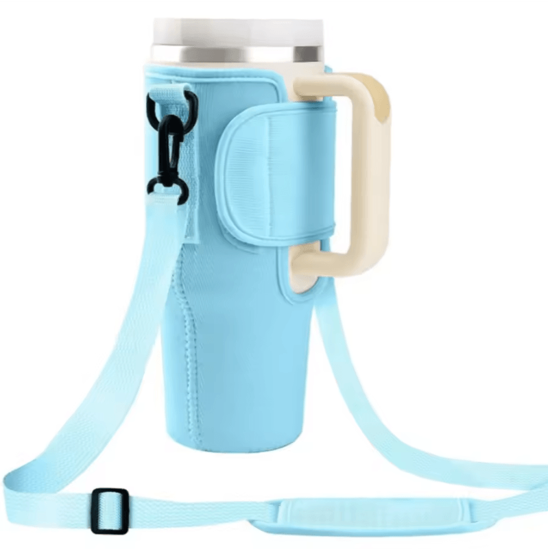 Adjustable Water Bottle Carrier Bag – Large Tumbler Sleeve with Shoulder Strap