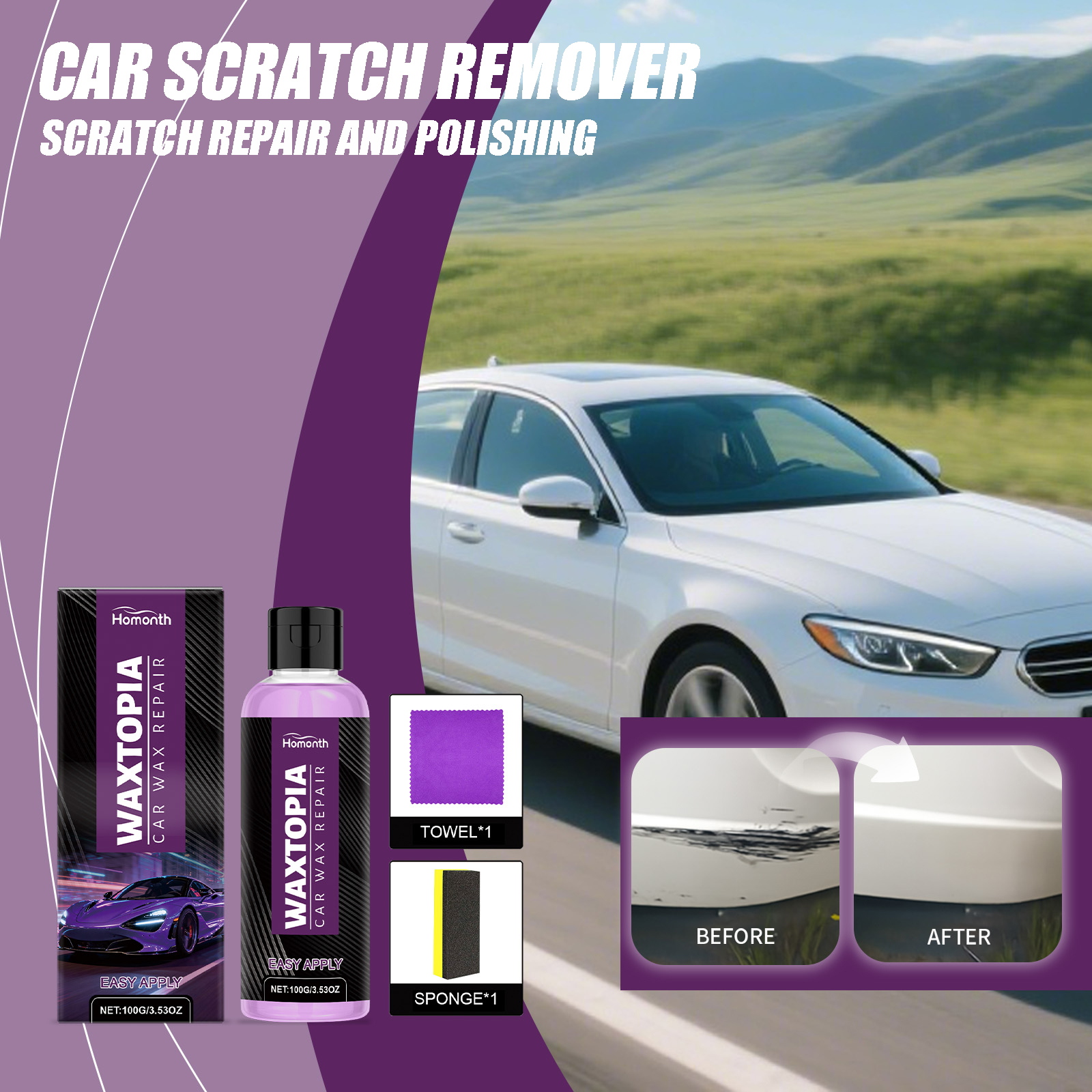 Car Scratch Remover Kit Restore Original Paint and Remove Scratches for a Brilliant Finish