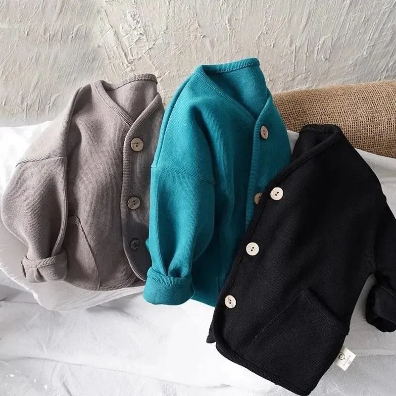 Kids Cotton Cardigan Jacket Korean Style Loose Autumn Top for Boys and Girls
