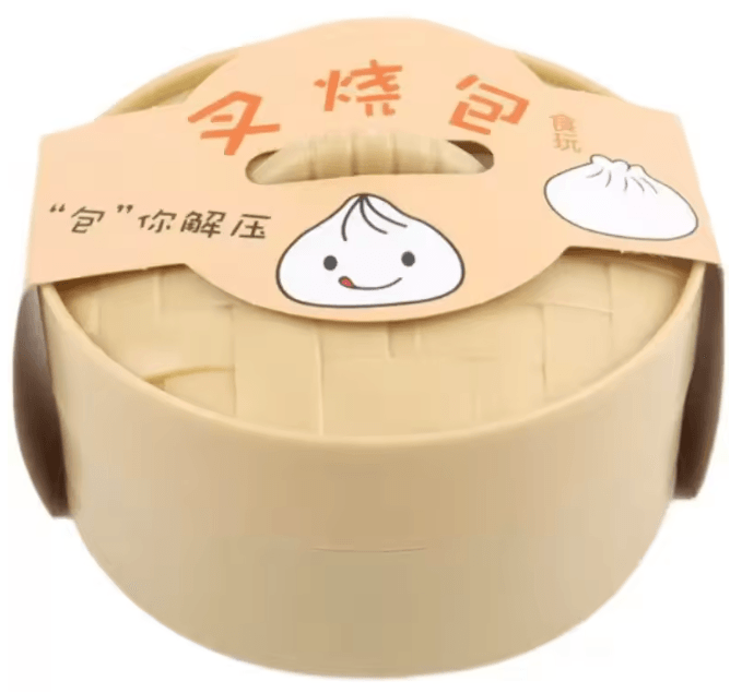 Squishy Bun Stress Relief Toy with Steamer Basket Decor